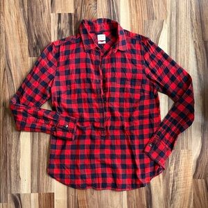 Orange and Navy Buffalo Plaid Perfect Fit Button-Up Shirt